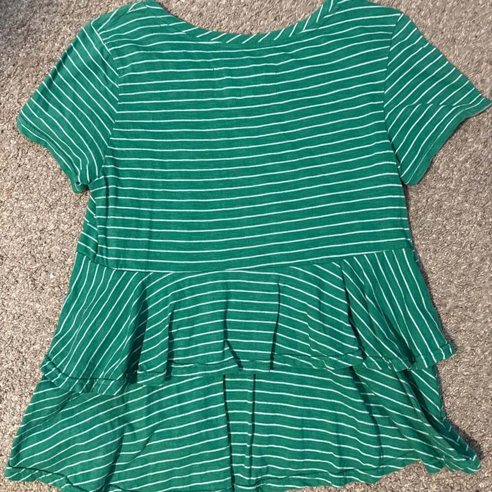 By Anthropologie Peplum Shirt Size S Green Striped